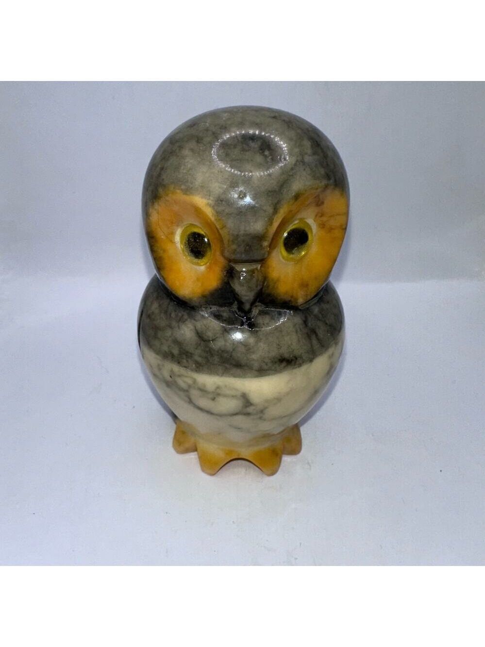 Vintage Hand Carved Volterra Alabaster Marble Owl Paperweight Made In Italy